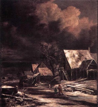 Village à l’hiver au clair de lune Jacob Isaakszoon van Ruisdael Peinture à l'huile